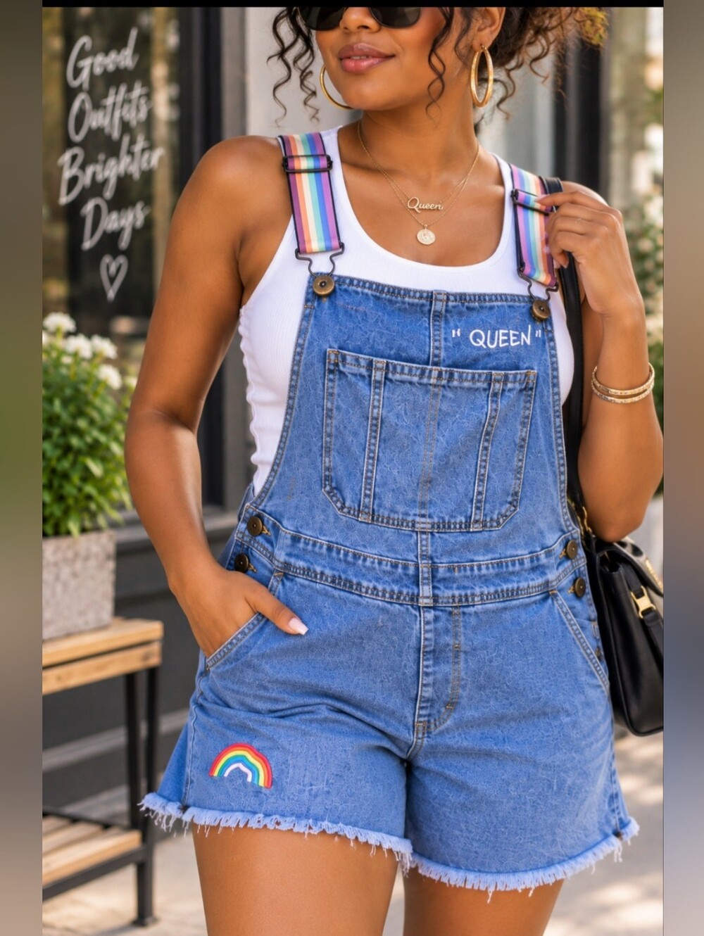 "Queen" Denim Short Romper/Overall Shorts – Size Small – NWT